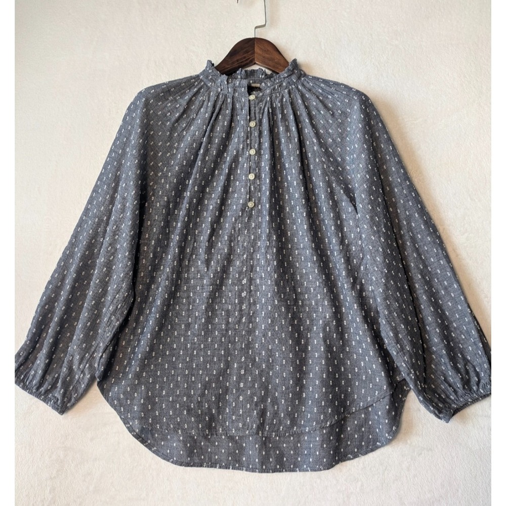 LOFT Peasant Blouse Size Small Gray Swiss Dot Cotton Cottagecore Prairie Cottage